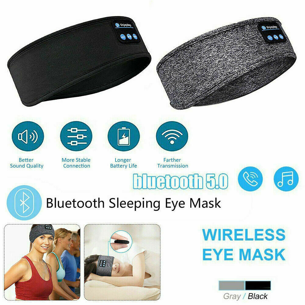 Bluetooth Wireless Headband Sleep Mask with Integrated Headphones for Music and Sports